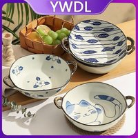 800ml Japanese Style Ceramic Soup Bowl With Handles Serving Bowl Microwave Safe Ramen Noodle Salad Stoneware Bowl For Kitchen
