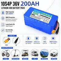 36V 200Ah 200000mAh 10S4P Lithium-Batteriepack mit eingebautem BMS und Ladegerät für E-Bike, Roller, Wohnmobil, Boot, Solaranlage, EU-Steuerbefreiung