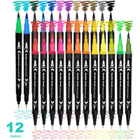 12PCS Dual Tip Art Marker Pens, Fine And Brush Nibs, Suitable For Artist Coloring Calligraphy, Random Assorted Colors