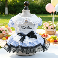 Blue Gingham Ruffle Pet Dress, Sweet Princess Puppy Outfit for Small Dogs Cats Fit for Teddy Bichon Pomeranian Yorkshire Maltese