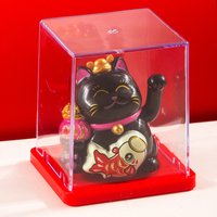 Lucky Cat Waving Arm Statue Solar-Powered Smiling Lucky Cat Ornament Suitable for Home Office Desktop Decoration Crafts
