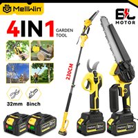 MELLWIN Bürstenlose 8-Zoll-Kettensäge & 32-mm-Gartenschere Set mit 180 cm Teleskopstange Gartenwerkzeug für Makita 18V Akku