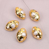 APDGG 5 Pcs Cultured White Keshi Pearl Tourmaline Paved Oval Loose Beads Jewelry making accessories