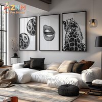 1Pc/3Pcs Y2K Black and White Leopard Lips No. 8 Ball Leopard Print Living Room Canvas Picture Frameless