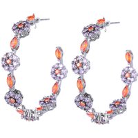 CWWZircons Elegante lila rote Zirkonia-Steine, winzige Blumenform, große halbrunde Creolen für Frauen, Schmuck, Geschenke, E0664