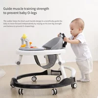 Baby Walker Anti O Leg Multifunctional Push Car with Music Tray U Shape Wheels Adjustable Handle Seat Pad Canopy
