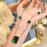 Foydjew New Fashion Luxury Simulation Square Emerald Green Crystal Necklaces For Women Retro Wedding Accessories Jewelry