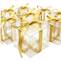 8/16/32PCS Disposable Transparent Plastic Gift Packaging Box Gold Ribbon Weddings Parties Holidays Festival Gift Packaging Box