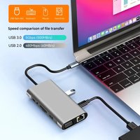 KEBIDUMEI 11 Ports USB C HUB Docking Stations RJ45 Adapter to HDMI-Compatible 4K VGA SD/TF Card 3.5MM AUX 11-in-1 for PC Laptop