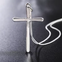 925 Sterling Silver Long Cross Pendant Necklace Women Men Fashion Wedding Engagement Jewelry Gift