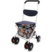 Foldable Senior Shopping Cart, 4-Wheel Walker with Seat, Portable Brake Handle Trolley, Lightweight Grocery Carrier