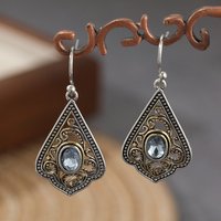 Personalized Retro Hollowed Carving Floral Geometric Pendant Earrings Ladies Ethnic Style Inlay Zircon Jewelry Accessories