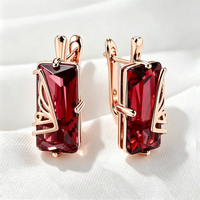 Wbmqda 24*10mm Square Red Stone Women's Long Dangle Earrings 585 Rose Gold Color Luxury Gifts For Wife