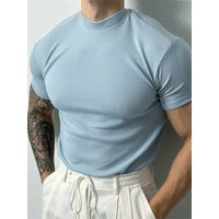 spring summer fashion Men's T-shirt Small high collar stripe shirt short sleeve fitness top leisure sport T-shirt Men sportswear