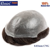 Permier mâle prothèse de cheveux Ultra-mince 0.03mm peau perruques pour hommes 6 "prothèse capillaire pour hommes toupet 100% cheveux humains hommes perruque