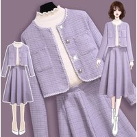 Advanced Ladies Fashion Round Neck Two Piece Set Spring Autumn New Female Tops Skirt Outfit Korean Women Large Size 4XL 2PCS