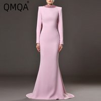 QMQA Fashion Women's Banquet Dress Backless Spliced 3D Flower Design High Waist Evening Maxi Dresses 2025 Female Clothing QM366