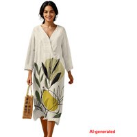 INSTANTARTS Women's Linen Loose Dress Simple Flower Casual Dress for Women Full-length Long Sleeve Summer Dress S-3XL