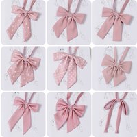 Polyester Silk Pre-Tied Tie Bowknot Sweet Pink Checkered Necktie Japanese JK Girl School Student Uniform Bowtie Neckwear