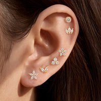 6PCS Stainless Steel Crown Zircon Flower Stud Earrings Sets For Women Geometry Round Ear Stud Trendy Cartilage Piercing Jewelry