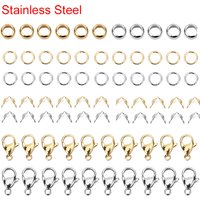 Stainless Steel Lobster Clasps Open Jump Rings Crimp Beads Covers Necklace End Connectors Supplies For Diy Jewelry Accessories