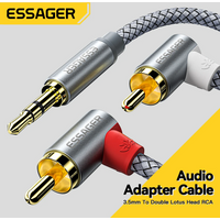 Essager 90° RCA Cable Jack 3.5 to RCA Audio Cable 3.5mm Jack to 2RCA Male Splitter Aux Cord For TV PC Amplifier DVD Speaker Wire