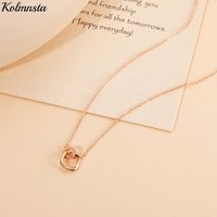 Kolmnsta Circle Square Shape Zirconia Necklace For Women Rose Gold Color Long Pendant Necklaces Clavicle Chain Wedding Jewelry