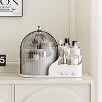Aesthetic Dome Makeup Organizer with Rotating Base, Ins Style Multi-Compartment Cosmetic Storage Box for Vanity
