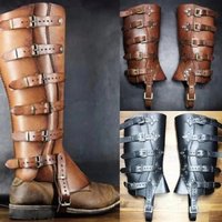 Medieval Greaves Boots Shoes Cover Leather Leg Guard Armor Larp Viking Warrior Knight Cosplay Costume For Men Women