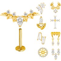 ASTM F136 Titanium EAR PIERC Wheel Cross Bat Ear Lip Studs Zircon Top Labret Earrings Factory Wholesale Body Piercing Jewelry