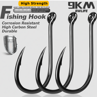 9KM Iseama Fishing Hooks 50~200Pcs Carp Hook Saltwater Fishing Circle Hook Offset Strong Needle Point Barbs Ringed Eye Saltwater