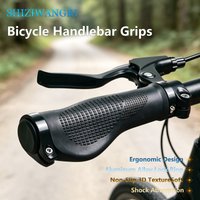SHIZIWANGRI Bicycle Handlebar Grips Non-Slip Rubber Ergonomic Design With Alloy Lock Ring For MTB Mountain Road Bike Black