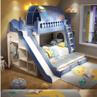 #High Quality Wood Indoor Bedroom Furniture Kids Bunk Bed Set For Girls With Slide Apartment & Hotel Use