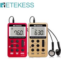 Retekess V112 Radio Mini Pocket Radio Receiver Portable Radios AM FM Rechargeble Sleep Time Earphone For Walkman Go Hiking
