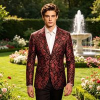 Men's Floral Jacquard Blazer Slim Fit Paisley Pattern Suit Jacket for Wedding Party Prom Stage Performance Blue Black Formal Tux