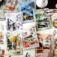 Etori Life Four Seasons Garden Series 15Pcs/Bag Chinese Style Four Seasons Garden Stickers Ink and Watercolor Ancient Style Scene Journal Decoration Stickers for Children's Gift Paper Bags, Notebooks,