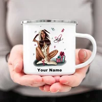 Custom Enamel Mug with Your Name on It, Printed Metal Mug for Gifts, Coffee Mugs, Tea Cup, Unusual