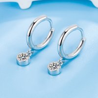Charming 925 Sterling Silver Delicate Round Zircon Pendant Earrings for Women, Fashionable Party and Wedding Accessories