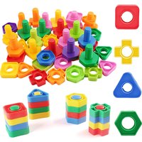 4-20Set DIY Hand Tools Simulation Plastic Screw and Nut Set Interactive Color Shape Cognition Occupational Role Playing Prop ZYF