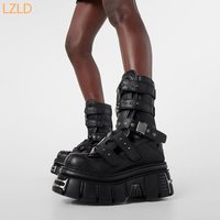 Cyberpunk Metal Black Motorcycle Boots 2025 New Street Rock Thick Sole Round Short Boots 36-45 Fashion Sports Casual Gothic Boot