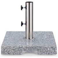22kg Heavy-Duty Outdoor Umbrella Stand with 3 Pole Adaptors, Handles, and Locking Screws - Square Granite Effect, Grey