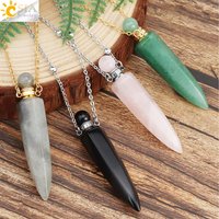 CSJA Crystal Perfume Bottle Women Necklace Natural Stone Hexagonal Cone Pendant Reiki Oil Diffuser Necklaces Christmas Gift H358
