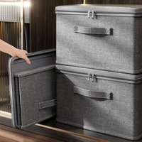 Premium Linen Like Fabric Storage Box Foldable Wardrobe Organizer with Sturdy Board Support Large Zipper Bin for Clothes Sweater