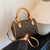 New Boston Pillow Bag for Women Classic Style Elderly Floral Single Shoulder Handbag Soft Leather Small Square Bag Daily Use