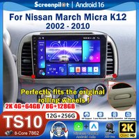 Autoradio Android 16 CarPlay avec écran tactile pour Nissan March Micra K12 2002-2010 avec commandes de climatisation, autoradio stéréo