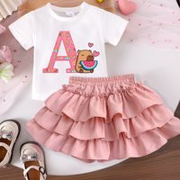 Capibara Anime Bubble Skirt T-shirt Set for Girls Cartoon Number Printed Cute Tutu Short Sleeved Top Suit Kids Birthday Gifts