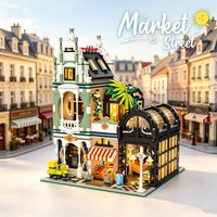 European Market Modular Building Blocks City Street View Architecture Brick Model With Light, Adult Collectible Construction