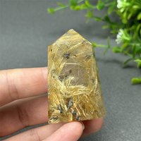 Natural Golden Hair Crystal Obelisk Mineral Energy Healing Stone Energy Aura Meditation Wand Home Wealth Decoration Gift