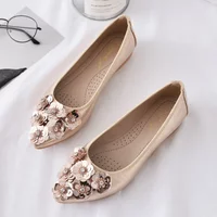 Maogu Breathable Plus Size 33 44 Pointed Toe Gold Silver Luxury Shoes Women's Summer Footwear Female Bling Crystal Ballet Flats