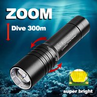 Tauchtaschenlampe, IP8, höchste wasserdichte Teleskop-Zoom-Bewertung, professionelles Tauchlicht mit 18650-Batterie und Handseil